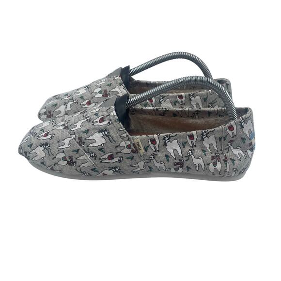TOMS Venice Fleece Grey Fa La Llama Canvas Slip On Flats Shoes Loafers Womens 9 - Picture 3 of 9